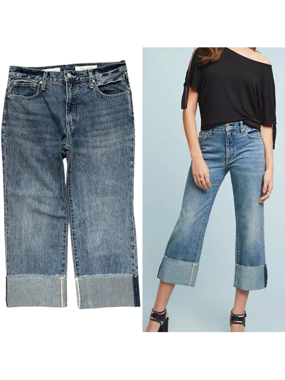 Anthropologie Pilcro Folio Ultra High-Rise Cuffed Jeans Wide Leg Cropped Size 25